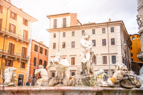 Fontana del Moro, or Moor Fountain, on Piazza Navona, Rome, Italy