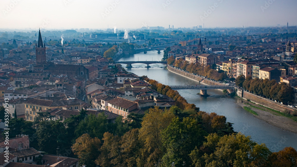 Panoramic view to Verona and Adige river.