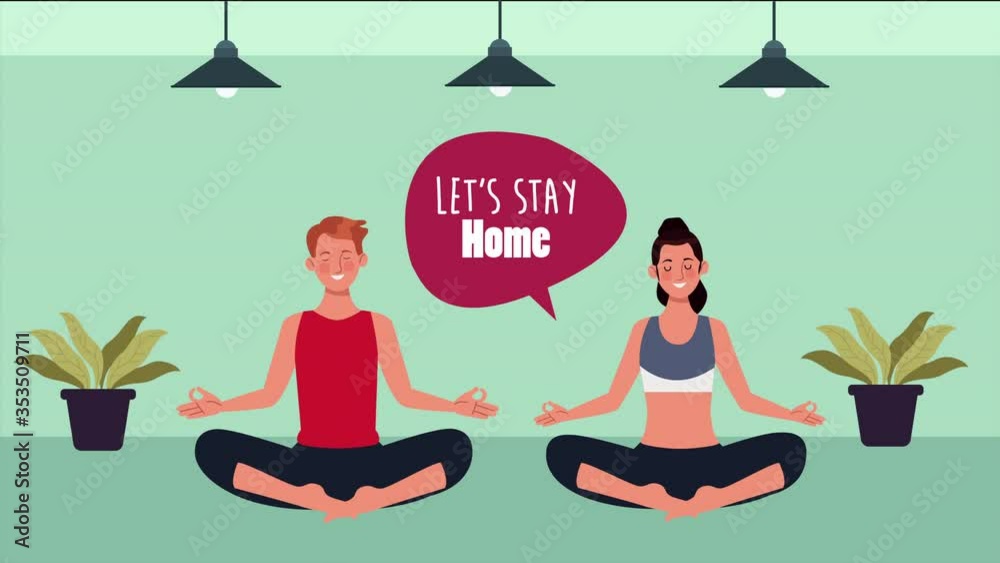 couple practicing yoga in home for covid19 prevention method couple practicing yoga in home for covid19 prevention method