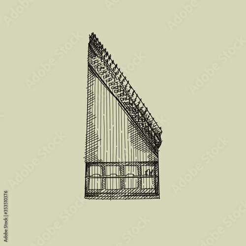 Hand-drawn sketch of National Azerbaijan Musical Instrument called Qanun or Kanun	