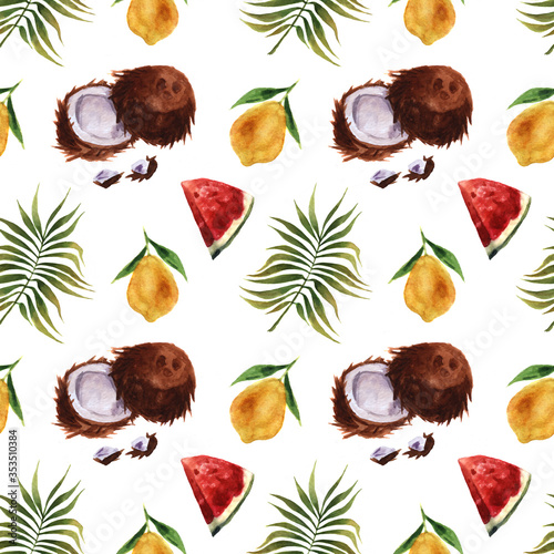 Pattern coconuts in watercolor