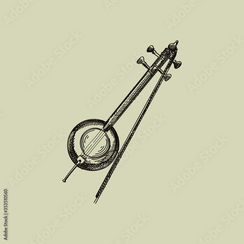 Hand-drawn sketch of National Azerbaijan Musical Instrument called Kemenche	
 photo