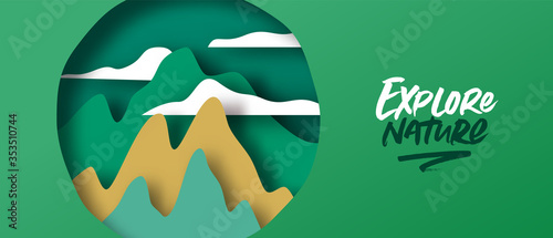 Explore nature concept of paper cut green mountain