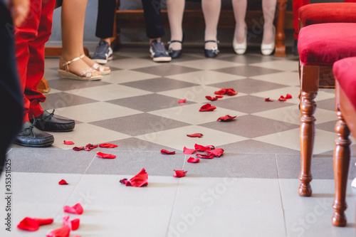Children's feet at a wedding in dress shoes
