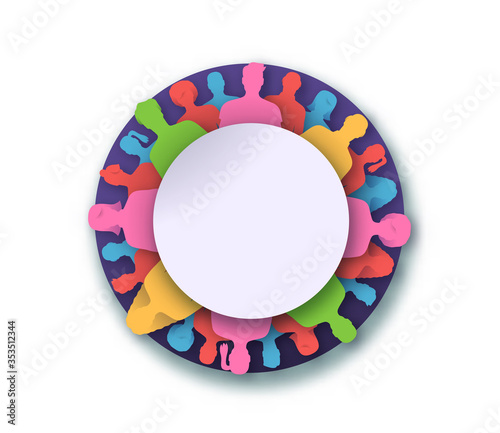 Diverse people social papercut circle isolated