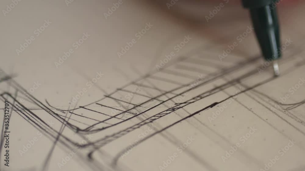 designer draws sketch with fine point pen 