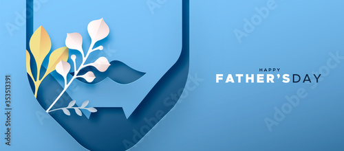 Father's day banner papercut beard and nature leaf