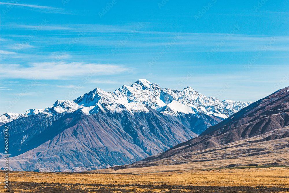 Mountain Landscape Blue Sky, New Zealand Landscape, Mountains Nature Background, Mountain Range