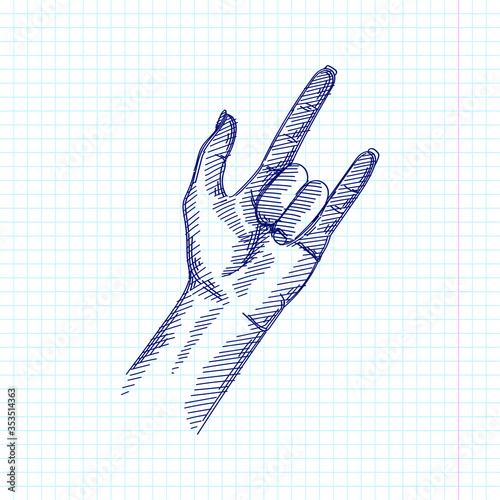 Hand-drawn sketch of a Love-You Gesture on a white background. Hand Signs And Gestures. Hand poses.	
 photo