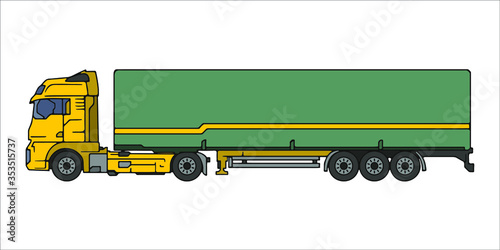 Semi-trailer truck vector illustration. Side view, cartoon style.