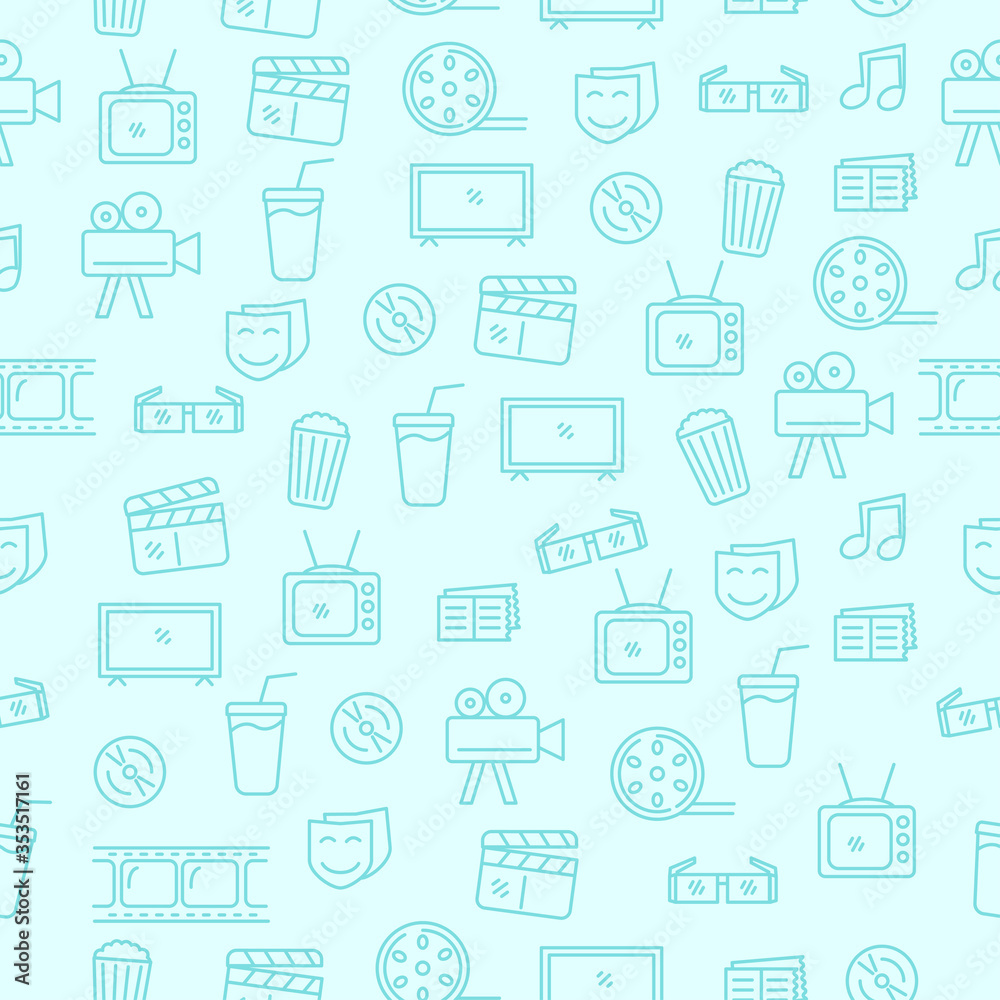 Vector of movie seamless pattern in doodle style with blue color suitable for background 