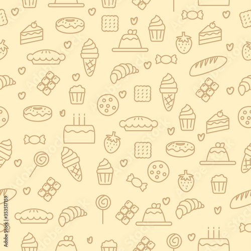 Vector of cake and sweets seamless pattern in doodle style suitable for background 