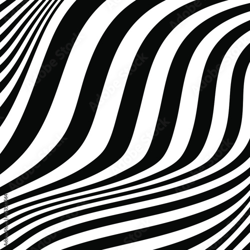 Abstract optical art background. Black and white wave stripes isolated. Vector illustration	