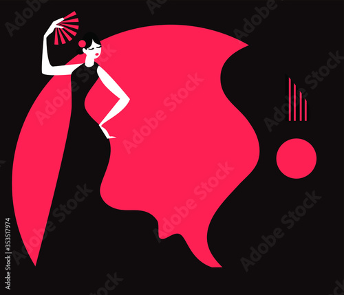 silhouette of a woman in a red dress dancing flamenco