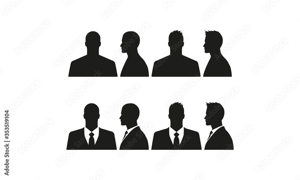 Silhouette front and profile with hair and without hair, ideal for signages Silhouette front and profile with hair and without hair, ideal for signages