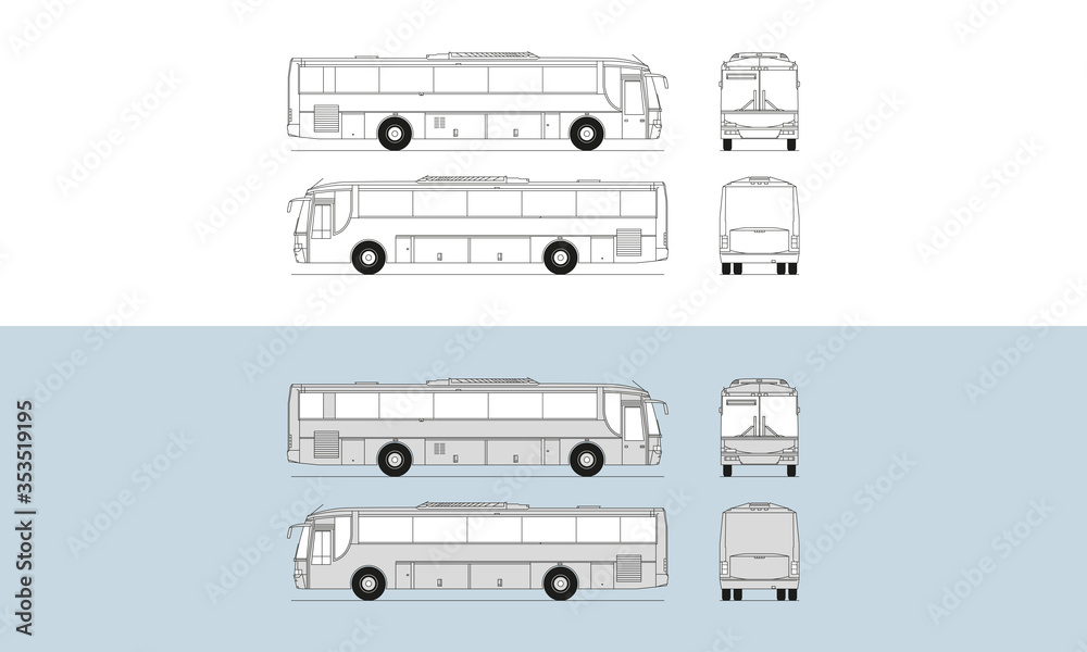 Technical drawing of passenger bus for lettering, ideal for sign makers and graphic designers