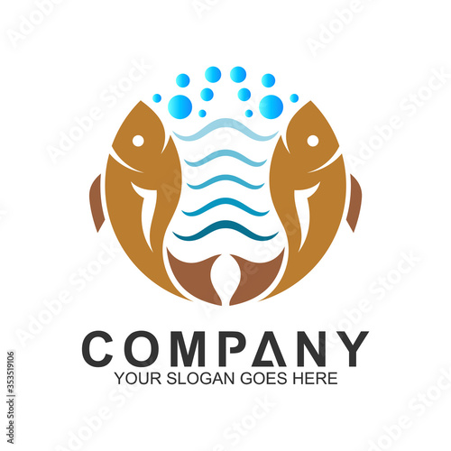 Photography two fish logo in circle shape,fishing vector logo