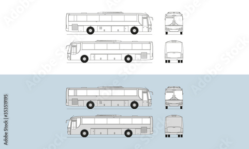Technical drawing of passenger bus for lettering, ideal for sign makers and graphic designers