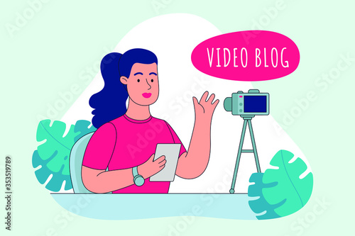 Vector illustration character design online blogger flat design minimalism