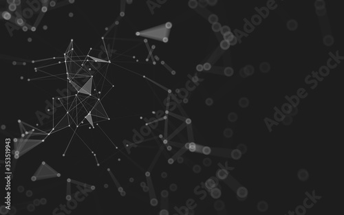 Abstract background. Molecules technology with polygonal shapes, connecting dots and lines. Connection structure. Big data visualization.