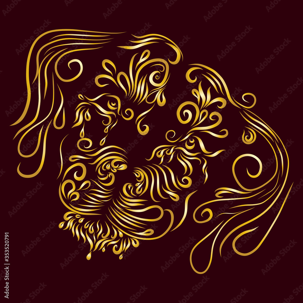 abstract fluffy head muzzle dog face elegant golden thin line
