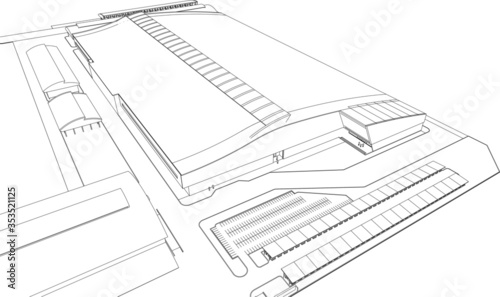 3D illustration of building design in vector perspective