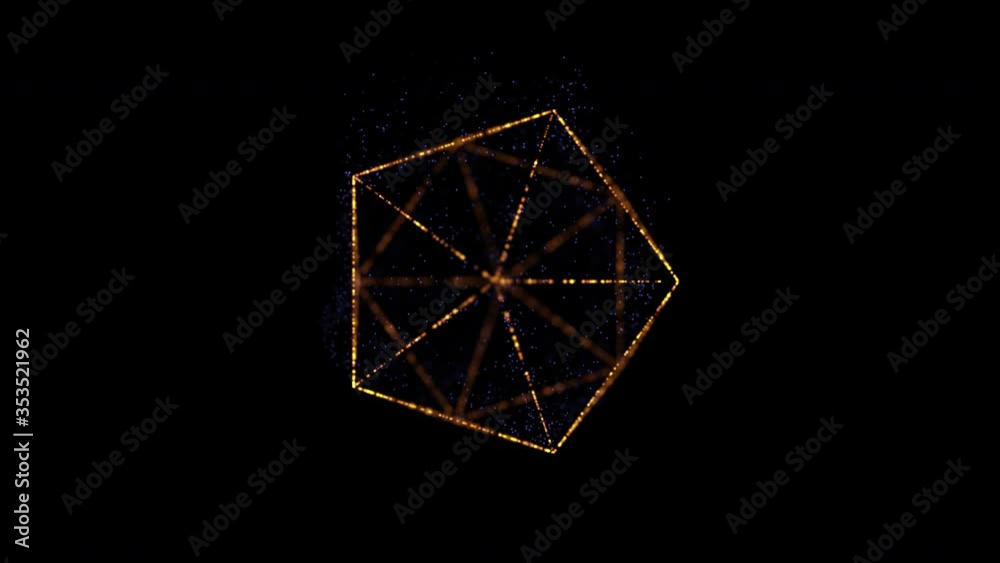 Formation of a sparkling geometrical figure on the black background. Formation of a sparkling geometrical figure on the black background.