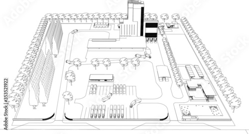 3D illustration of building in vector perspective