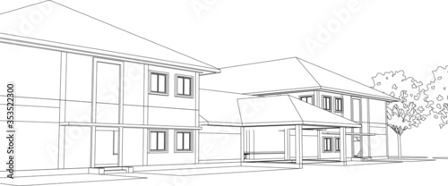 3D illustration of building in vector perspective