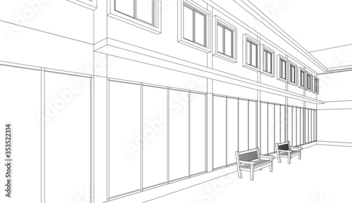 3D illustration of building in vector perspective