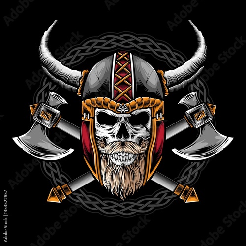 skull with viking helmet vector logo