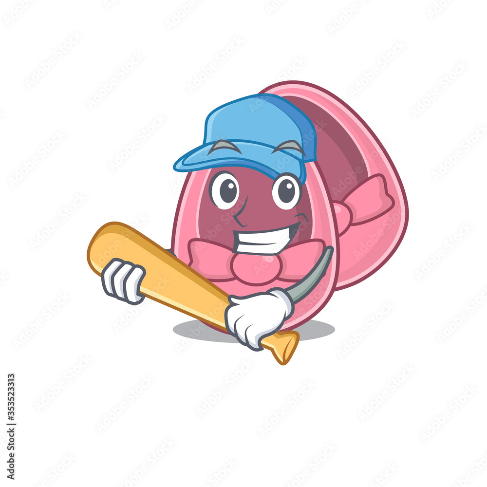 Attractive baby girl shoes caricature character playing baseball Attractive baby girl shoes caricature character playing baseball