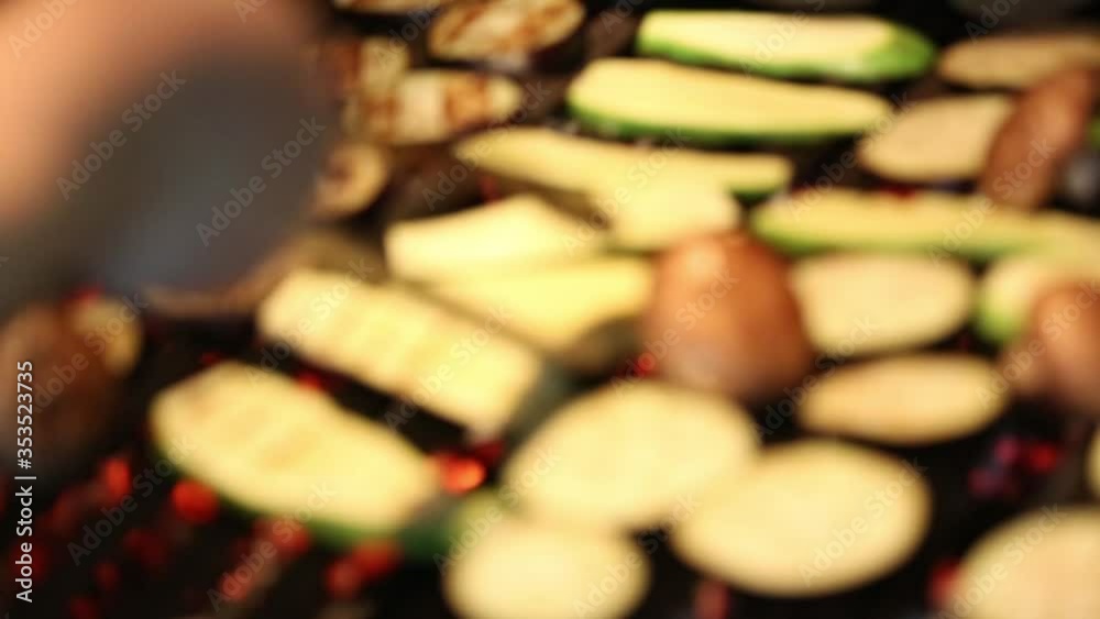 grilled eggplant, red pepper, potatoe and vegetables