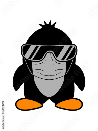 Pinguin mit Atemmaske Schutzmaske Corona Vogel cool sonnenbrille Virus Pandemie krank 