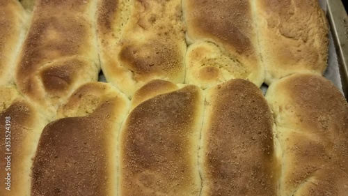 Hot newly baked filipino snack spanish bread photo