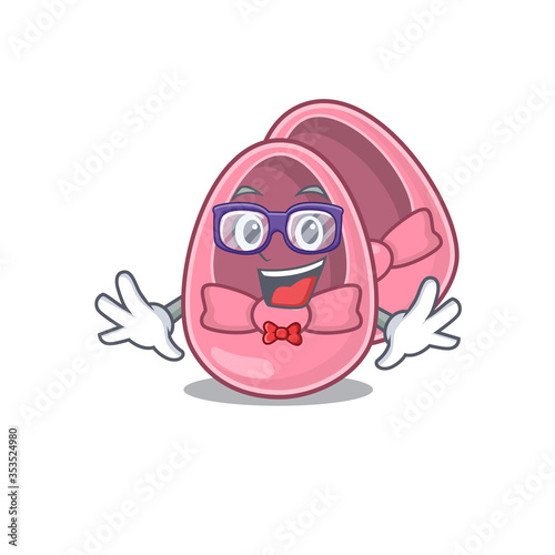 A cartoon drawing of geek baby girl shoes wearing weird glasses