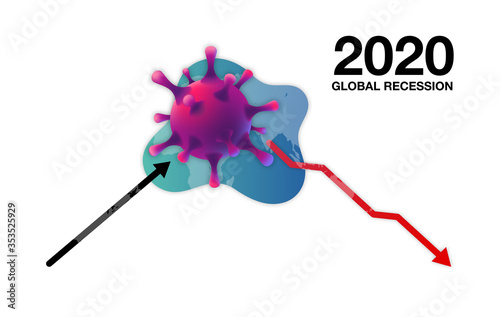 Market decline coronavirus. Diagram, graph recession. Financial diagram. Financial arrow graph. Business concept. Global recession in 2020. Corona virus  