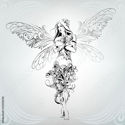 Girl with butterfly wings