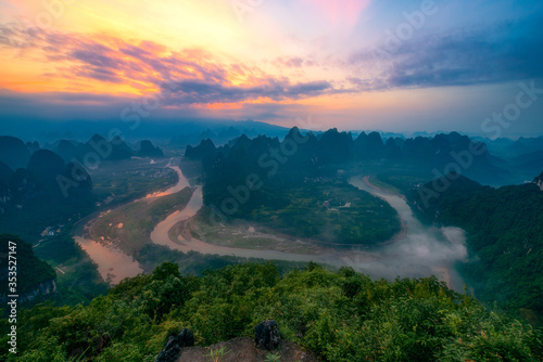 Sunrise of Damen Mountain, Xingping Town, Yangshuo, Guilin, Guangxi, China