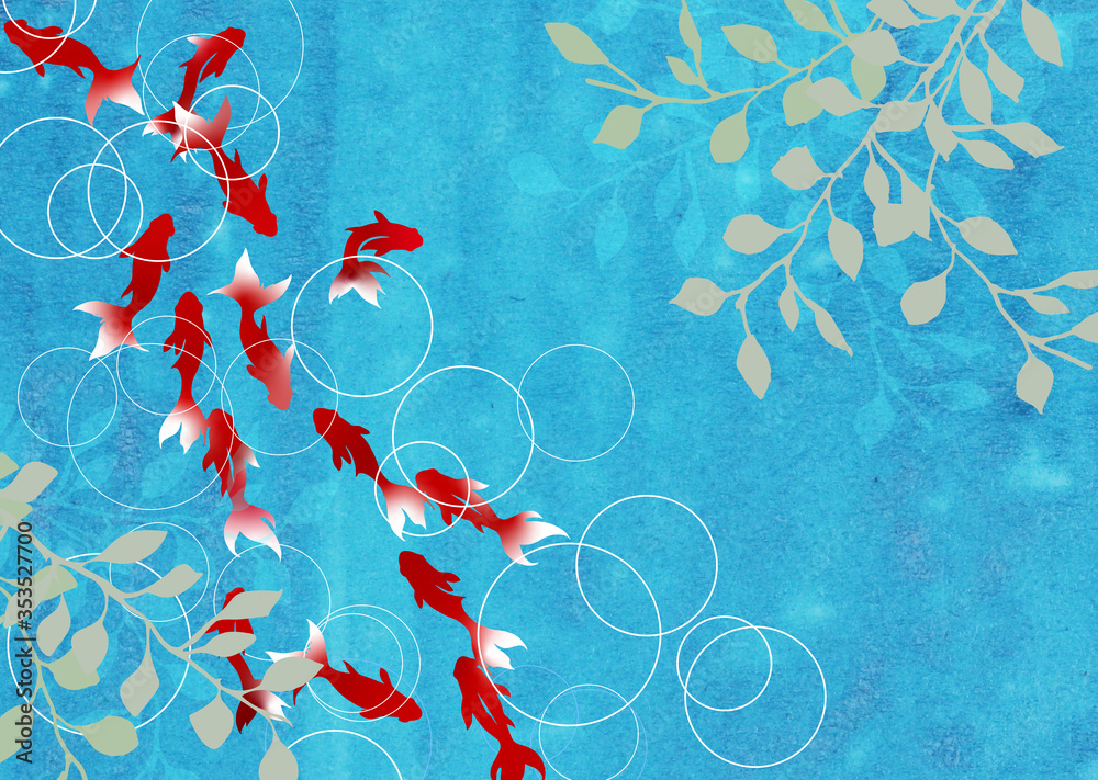 金魚をモチーフにデザインした夏向けの和柄カット Stock Illustration Adobe Stock