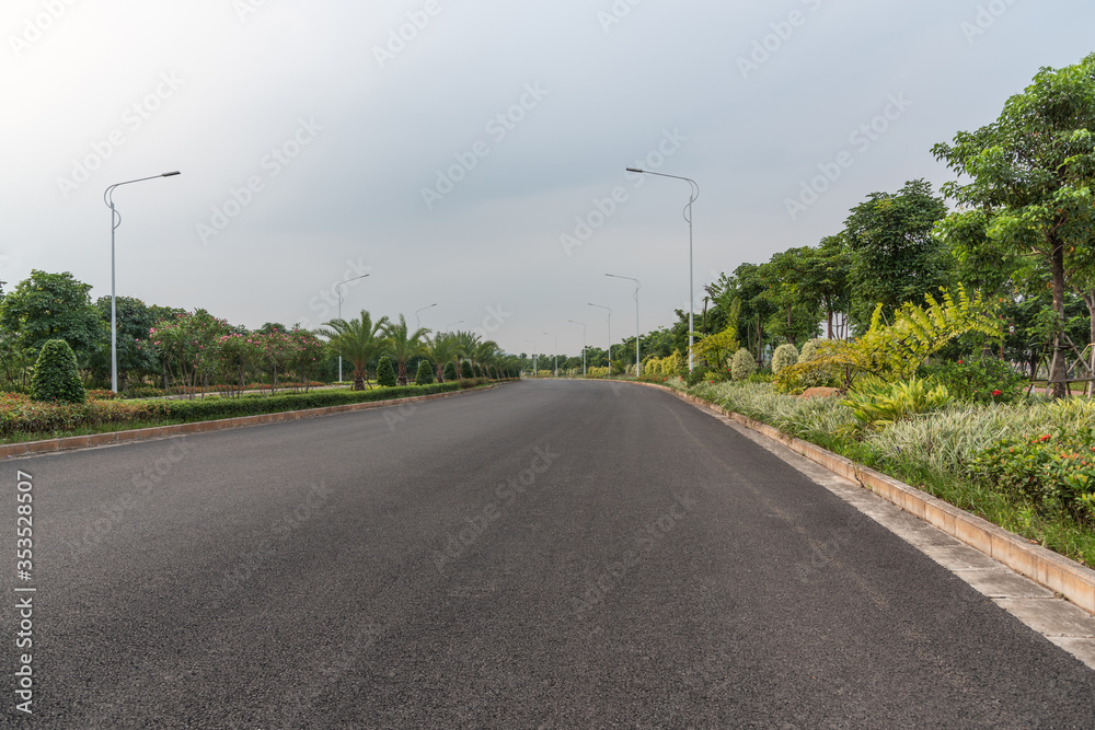 Perspective view of wide asphalt road