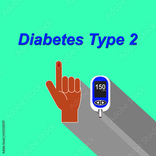 Flat design hand with blood drop with sugar glucose meter conceptual for diabetes type 2 Use for Graphic, Vector illustrations, ad, artwork, template.