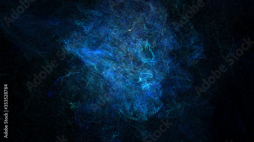 Futuristic colorful particles explosion shock wave flowing in cyber space de-focus abstract background