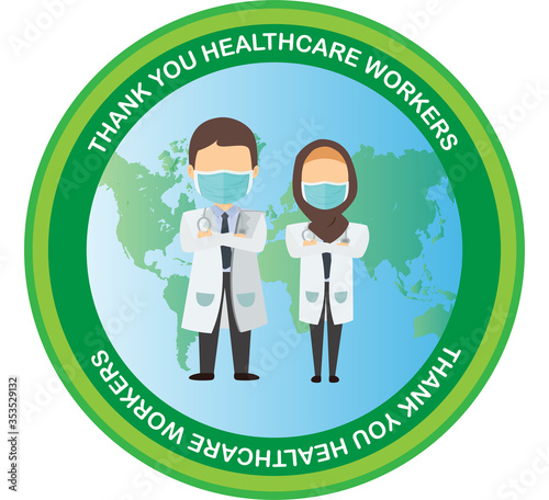 Thank you to all the frontline healthcare heroes Covid-19 or Coronavirus pandemic, grateful quote. Appreciation to doctors, nurses, hospital workers.