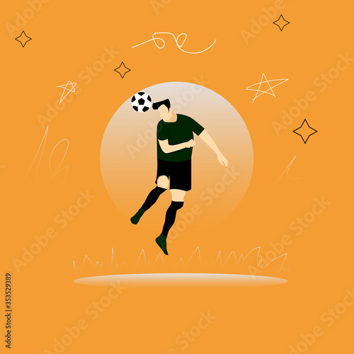 the soccer player is heading the ball with very strong pressure and leaps that are so high in the air