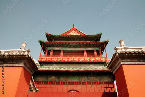 Chinese temple against the blue sky.
