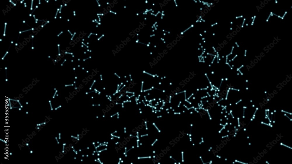 Fototapeta premium Constellation of blue neon line segments on the black backgrond.
