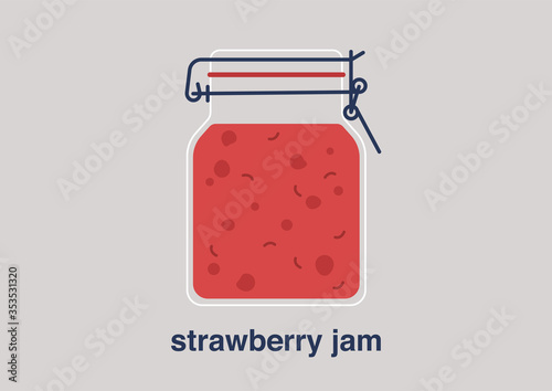 A swing top jar of strawberry jam, homemade dessert, organic confiture