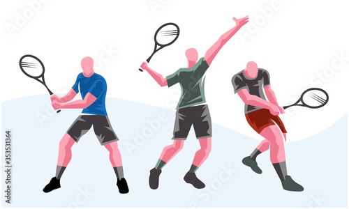 Tennis players in different poses. Scalable and editable Vector illustration