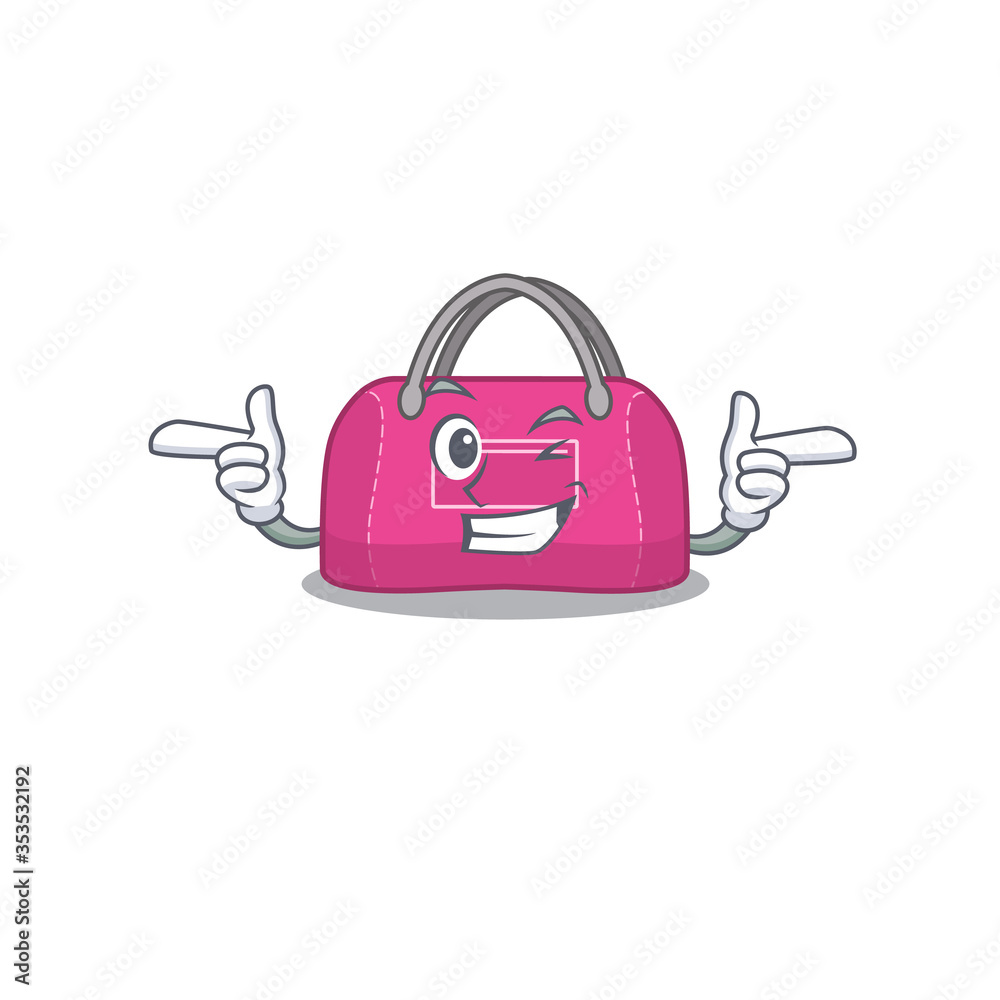 Cartoon design of woman sport bag showing funny face with wink eye Cartoon design of woman sport bag showing funny face with wink eye
